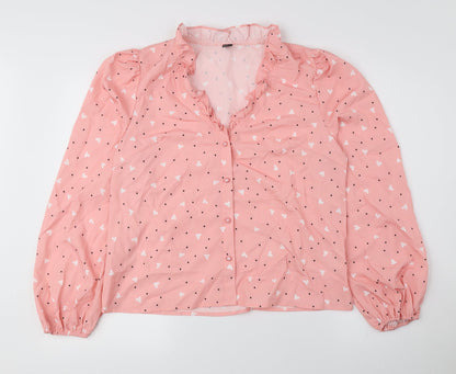 SheIn Womens Pink Geometric Polyester Basic Blouse Size M V-Neck