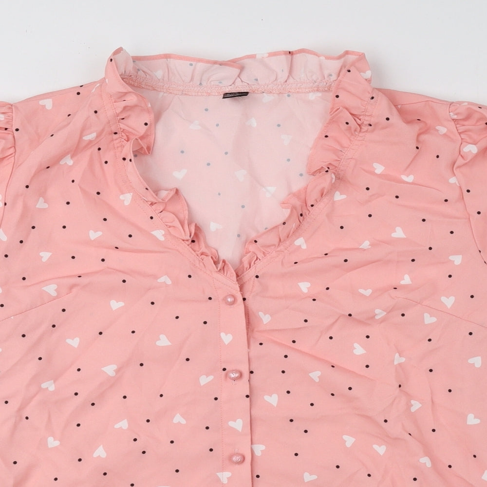 SheIn Womens Pink Geometric Polyester Basic Blouse Size M V-Neck