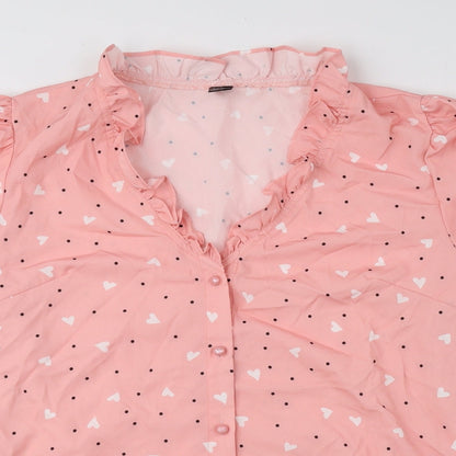 SheIn Womens Pink Geometric Polyester Basic Blouse Size M V-Neck