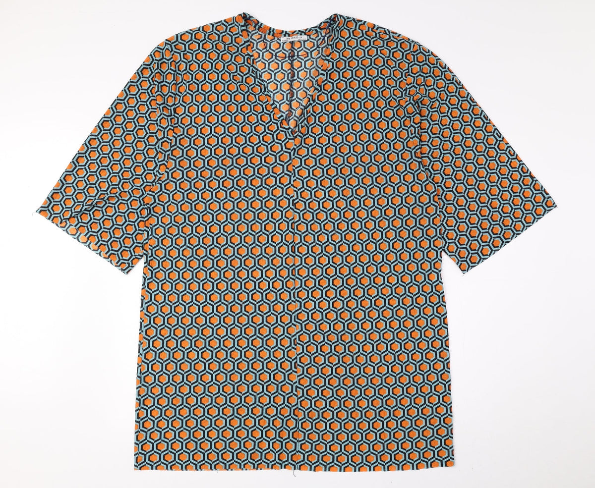Zara Trafaluc Womens Multicoloured Geometric Polyester A-Line Size 14 V-Neck Pullover