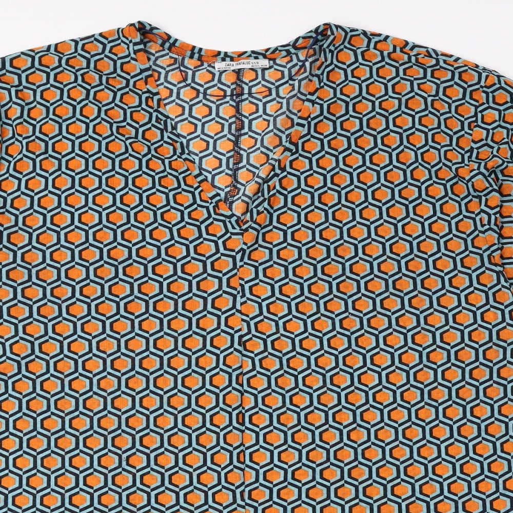 Zara Trafaluc Womens Multicoloured Geometric Polyester A-Line Size 14 V-Neck Pullover