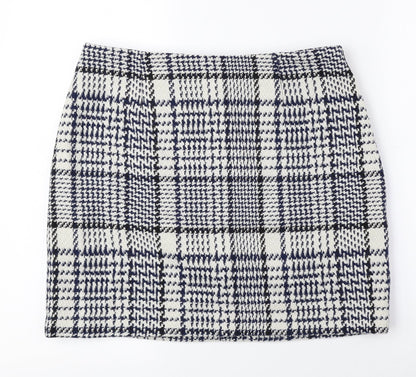 H&M Womens Blue Plaid Polyester Mini Skirt Size 6 Zip