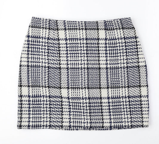 H&M Womens Blue Plaid Polyester Mini Skirt Size 6 Zip