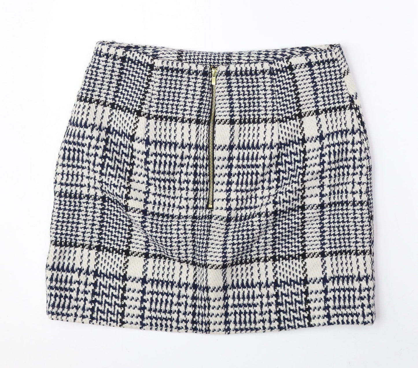 H&M Womens Blue Plaid Polyester Mini Skirt Size 6 Zip