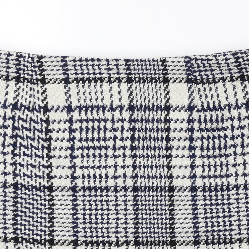 H&M Womens Blue Plaid Polyester Mini Skirt Size 6 Zip