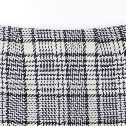 H&M Womens Blue Plaid Polyester Mini Skirt Size 6 Zip