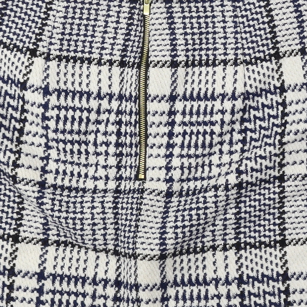 H&M Womens Blue Plaid Polyester Mini Skirt Size 6 Zip