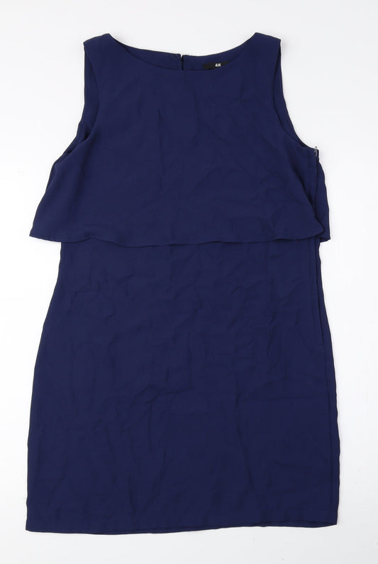 H&M Womens Blue Polyester A-Line Size 10 Boat Neck Zip