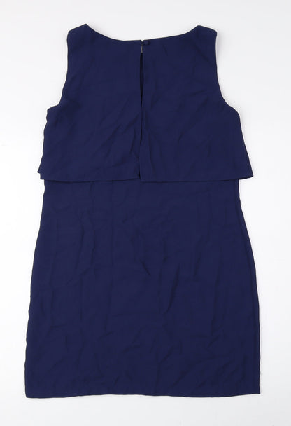 H&M Womens Blue Polyester A-Line Size 10 Boat Neck Zip