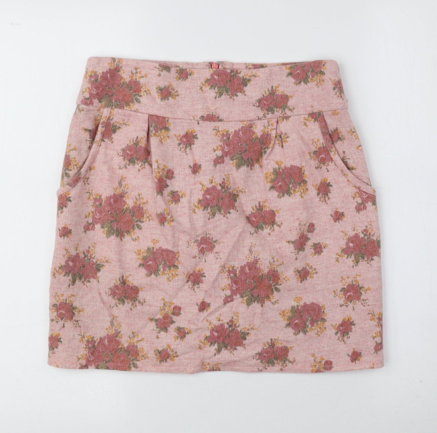Traffic People Womens Pink Floral Polyester Mini Skirt Size S Zip