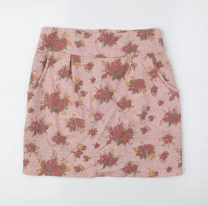 Traffic People Womens Pink Floral Polyester Mini Skirt Size S Zip
