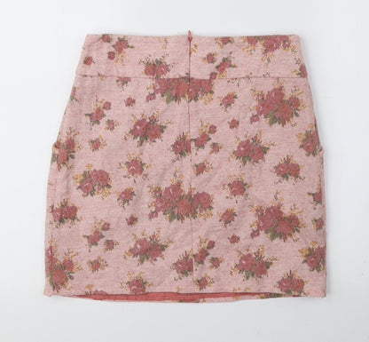 Traffic People Womens Pink Floral Polyester Mini Skirt Size S Zip