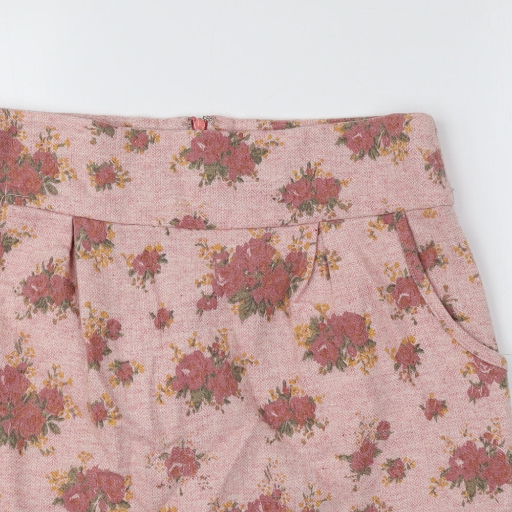 Traffic People Womens Pink Floral Polyester Mini Skirt Size S Zip