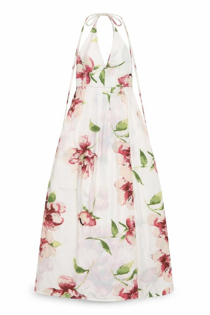 Preworn Womens Ivory Floral Polyester Fit & Flare Size S Halter Tie