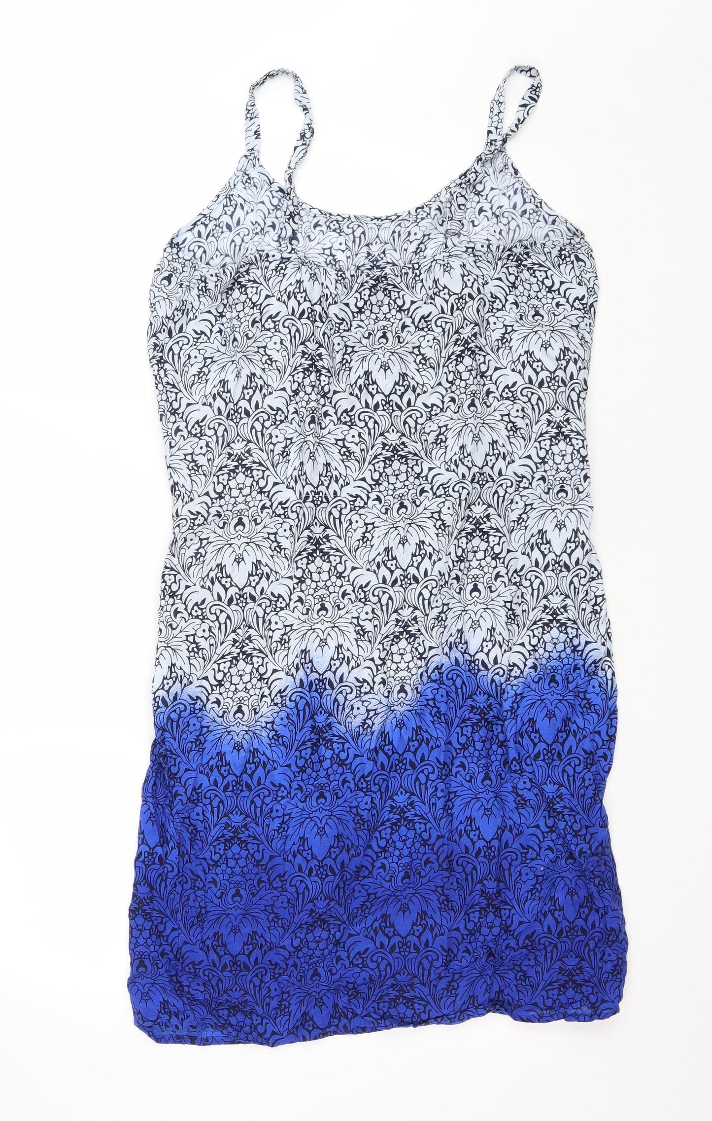 BHS Womens Blue Floral Viscose Tank Dress Size 12 Scoop Neck Drawstring