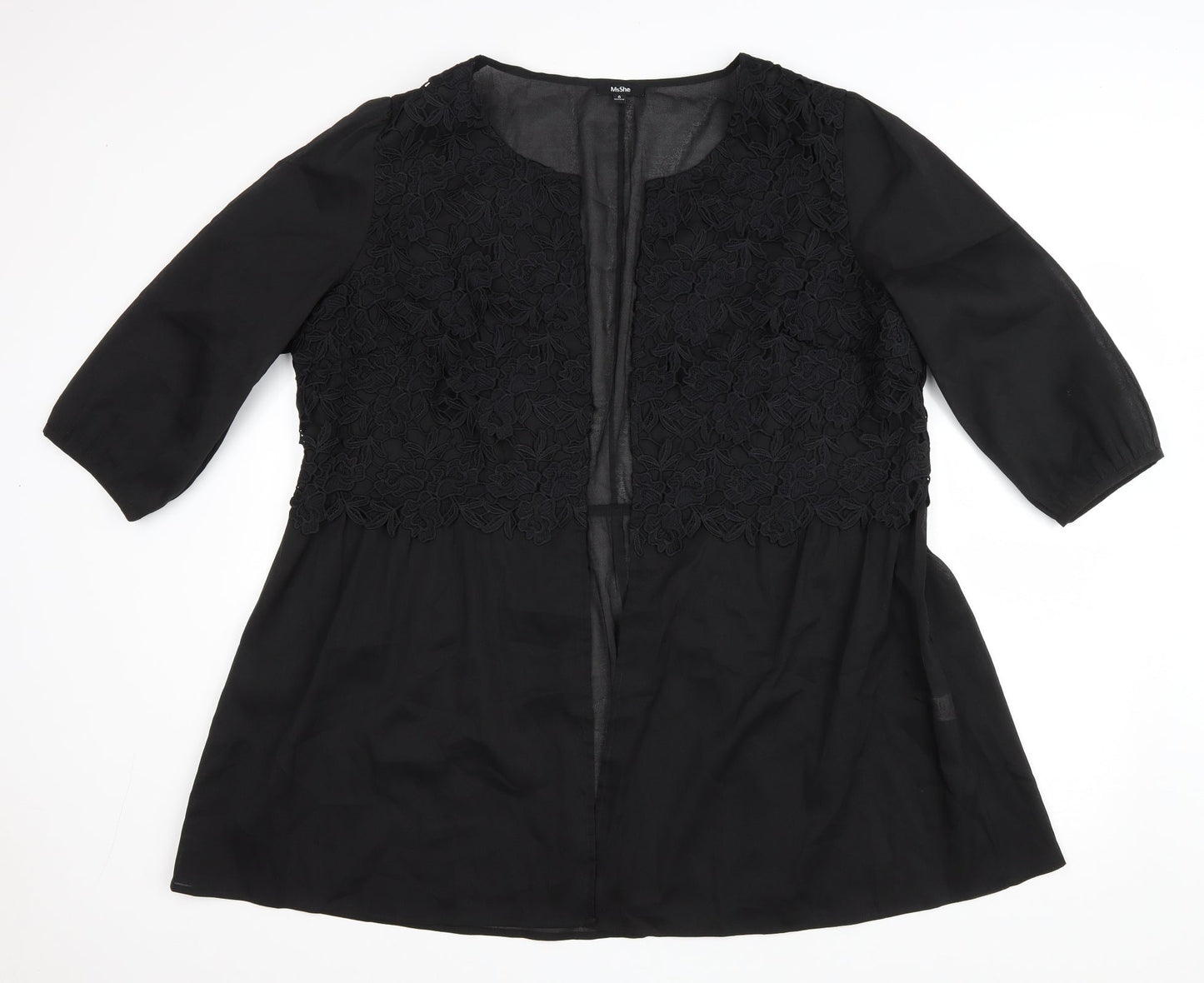 MsShe Womens Black Scoop Neck Polyester Cardigan Jumper Size 6 - Lace detail