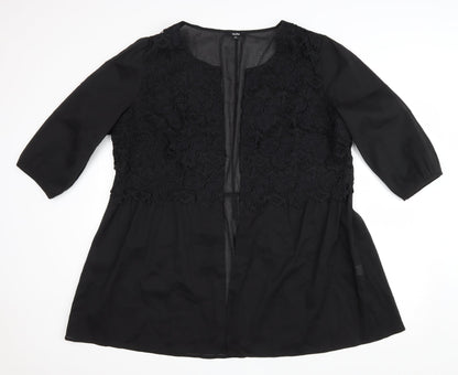 MsShe Womens Black Scoop Neck Polyester Cardigan Jumper Size 6 - Lace detail