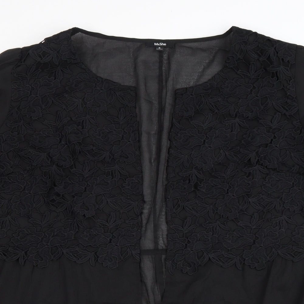 MsShe Womens Black Scoop Neck Polyester Cardigan Jumper Size 6 - Lace detail