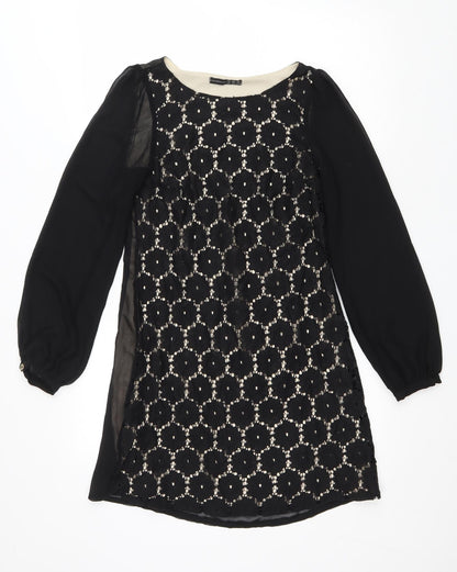 Atmosphere Womens Black Cotton A-Line Size 6 Scoop Neck Pullover - Lacer Detail