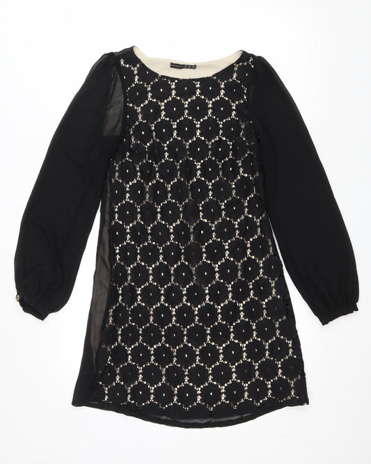 Atmosphere Womens Black Cotton A-Line Size 6 Scoop Neck Pullover - Lacer Detail