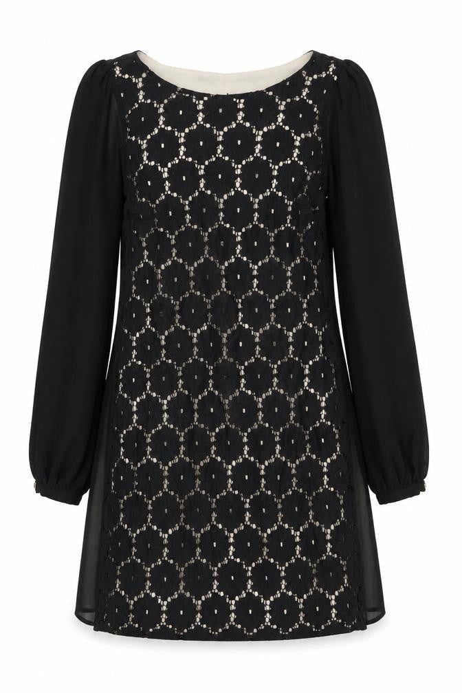 Atmosphere Womens Black Cotton A-Line Size 6 Scoop Neck Pullover - Lacer Detail