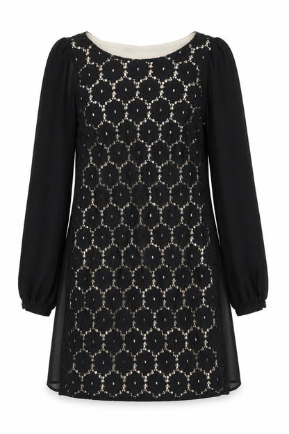 Atmosphere Womens Black Cotton A-Line Size 6 Scoop Neck Pullover - Lacer Detail