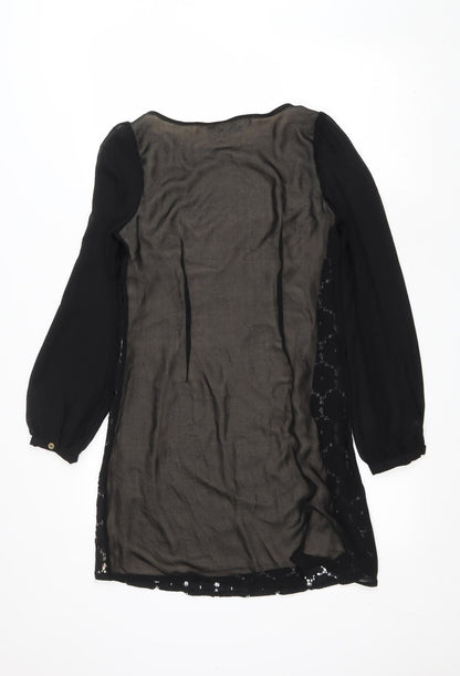 Atmosphere Womens Black Cotton A-Line Size 6 Scoop Neck Pullover - Lacer Detail