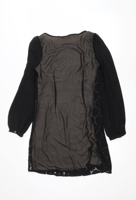 Atmosphere Womens Black Cotton A-Line Size 6 Scoop Neck Pullover - Lacer Detail