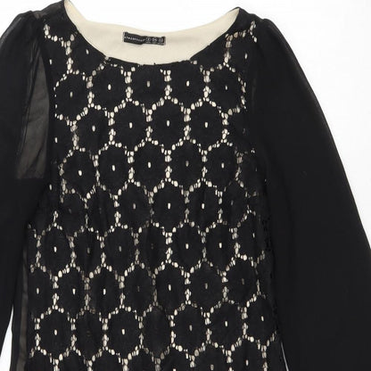Atmosphere Womens Black Cotton A-Line Size 6 Scoop Neck Pullover - Lacer Detail