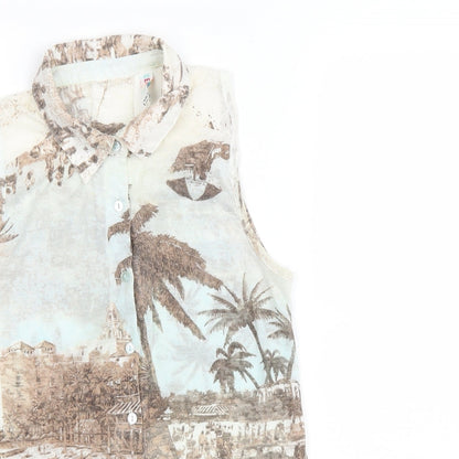 Denim & Co. Womens Multicoloured Geometric Polyester Basic Button-Up Size 10 Collared - Beach Scene