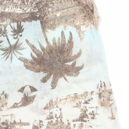 Denim & Co. Womens Multicoloured Geometric Polyester Basic Button-Up Size 10 Collared - Beach Scene