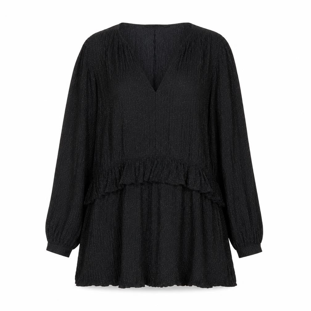 Zara Womens Black Polka Dot Polyester Trapeze & Swing Size L V-Neck Pullover