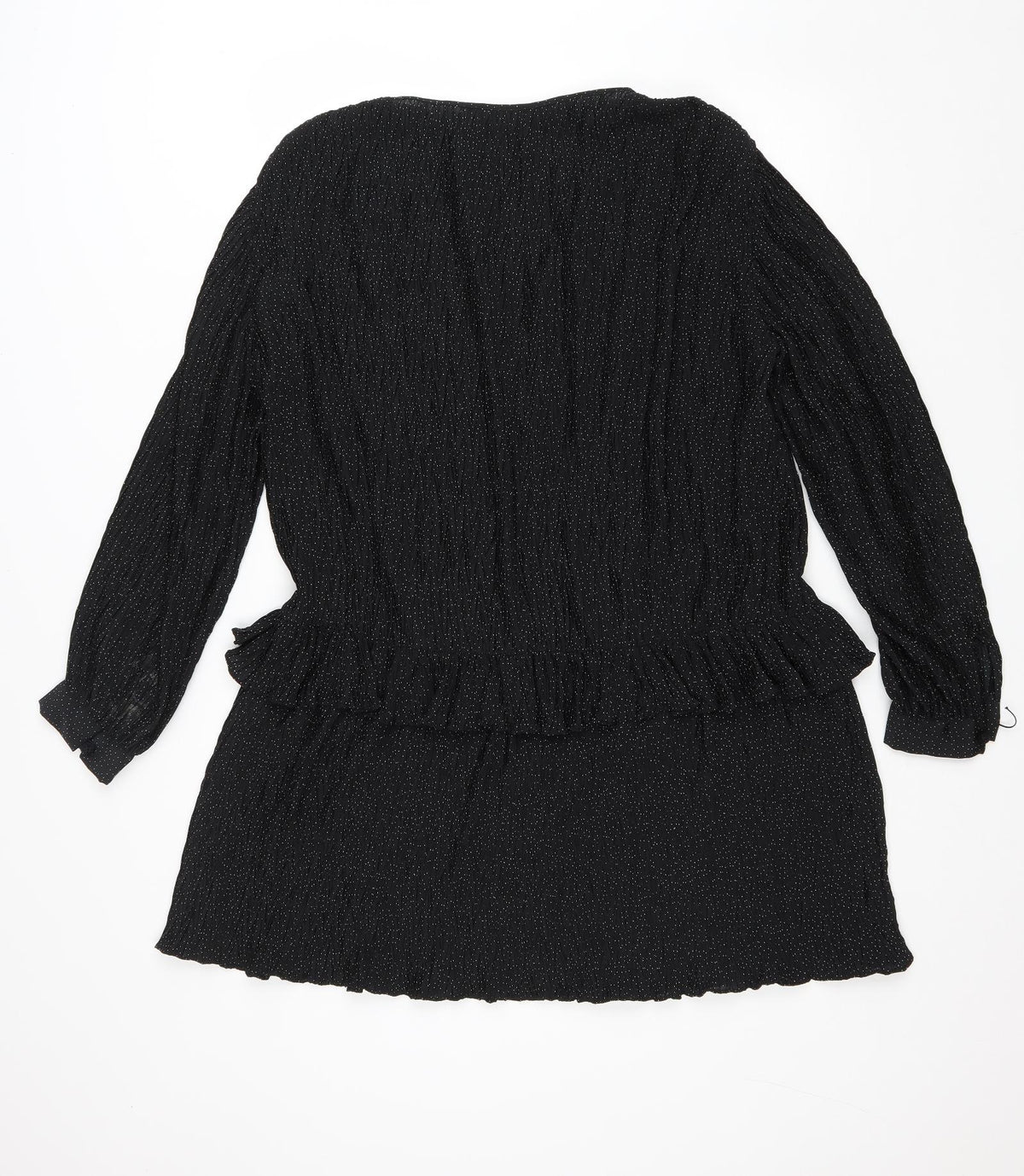 Zara Womens Black Polka Dot Polyester Trapeze & Swing Size L V-Neck Pullover