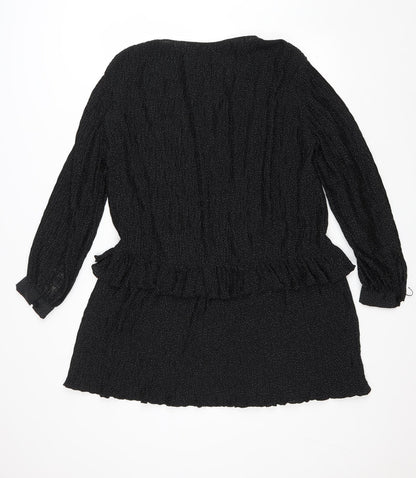 Zara Womens Black Polka Dot Polyester Trapeze & Swing Size L V-Neck Pullover