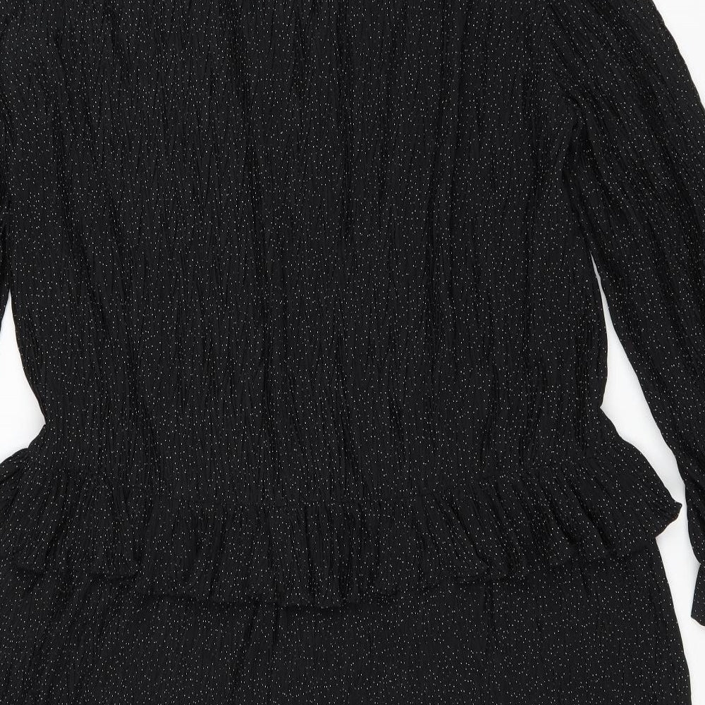Zara Womens Black Polka Dot Polyester Trapeze & Swing Size L V-Neck Pullover