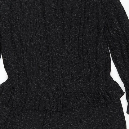 Zara Womens Black Polka Dot Polyester Trapeze & Swing Size L V-Neck Pullover