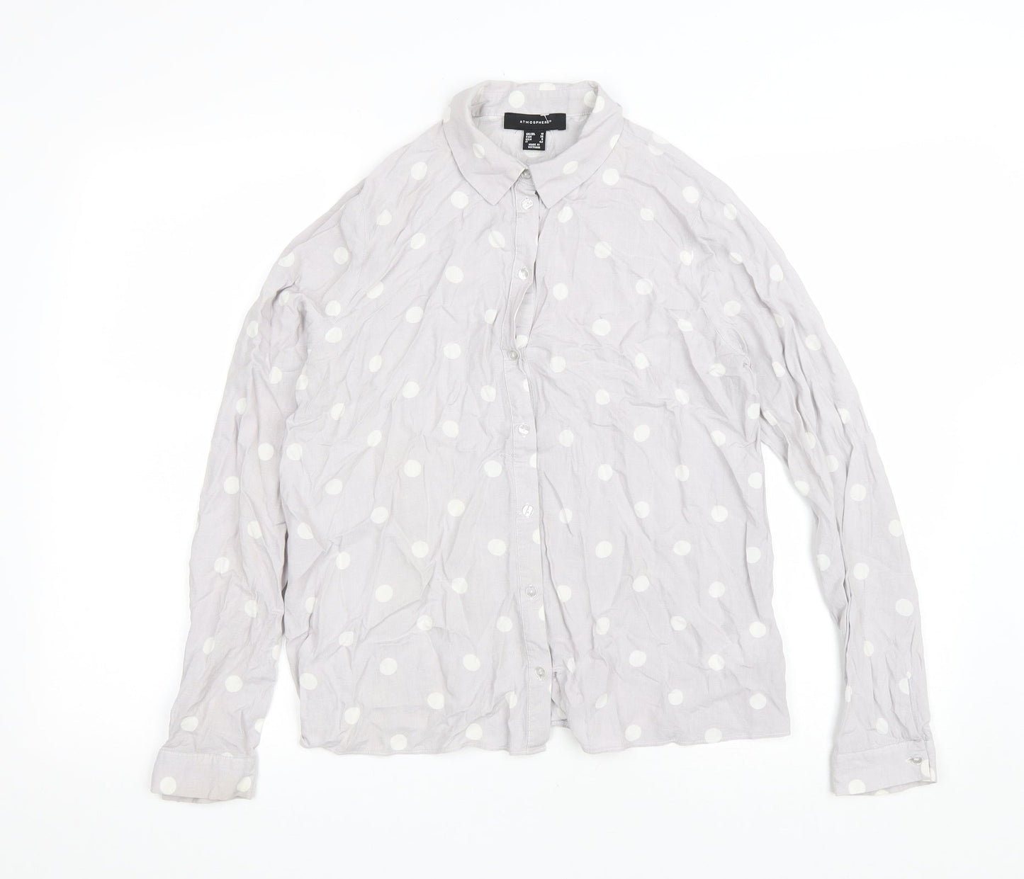 Atmosphere Womens Purple Polka Dot Viscose Basic Button-Up Size 10 Collared