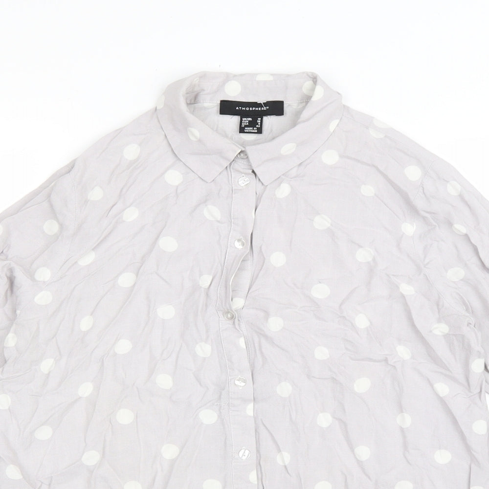 Atmosphere Womens Purple Polka Dot Viscose Basic Button-Up Size 10 Collared