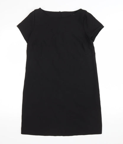 Zara Womens Black Polyester A-Line Size S Boat Neck Button