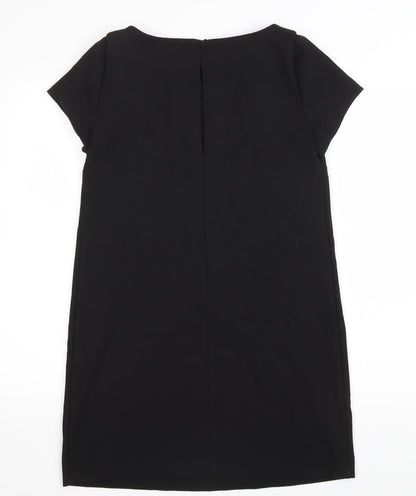 Zara Womens Black Polyester A-Line Size S Boat Neck Button