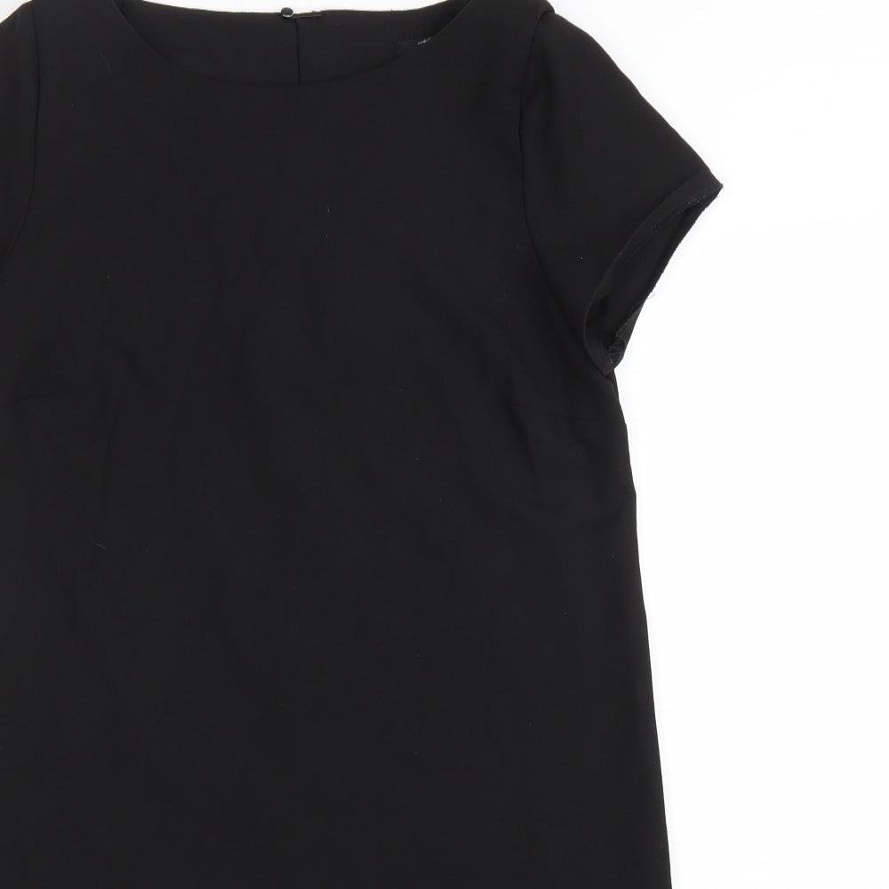Zara Womens Black Polyester A-Line Size S Boat Neck Button