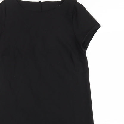 Zara Womens Black Polyester A-Line Size S Boat Neck Button