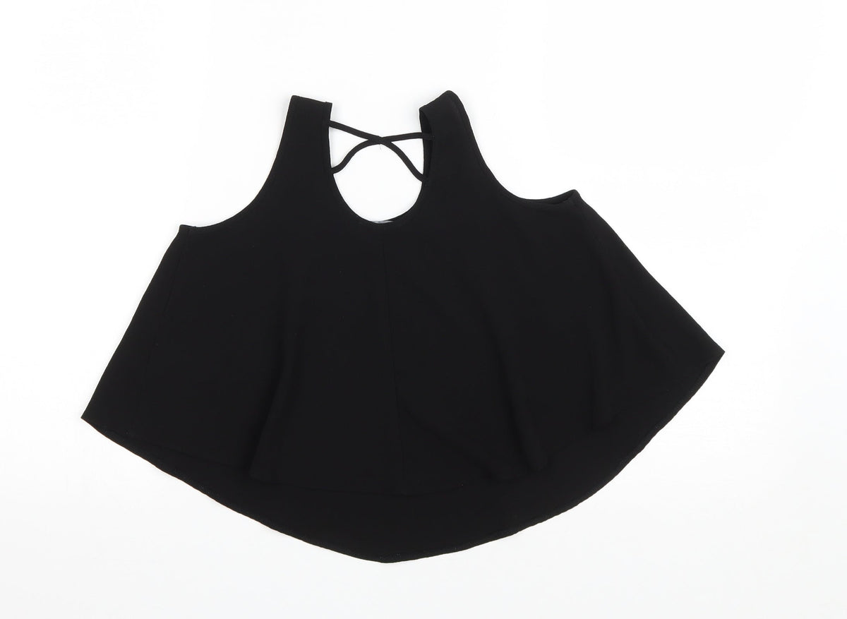 Primark Girls Black Polyester Basic Tank Size 9-10 Years Scoop Neck Pullover