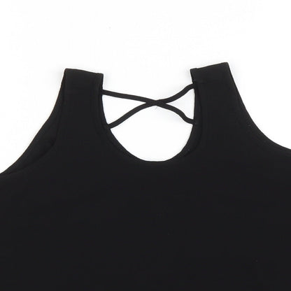 Primark Girls Black Polyester Basic Tank Size 9-10 Years Scoop Neck Pullover