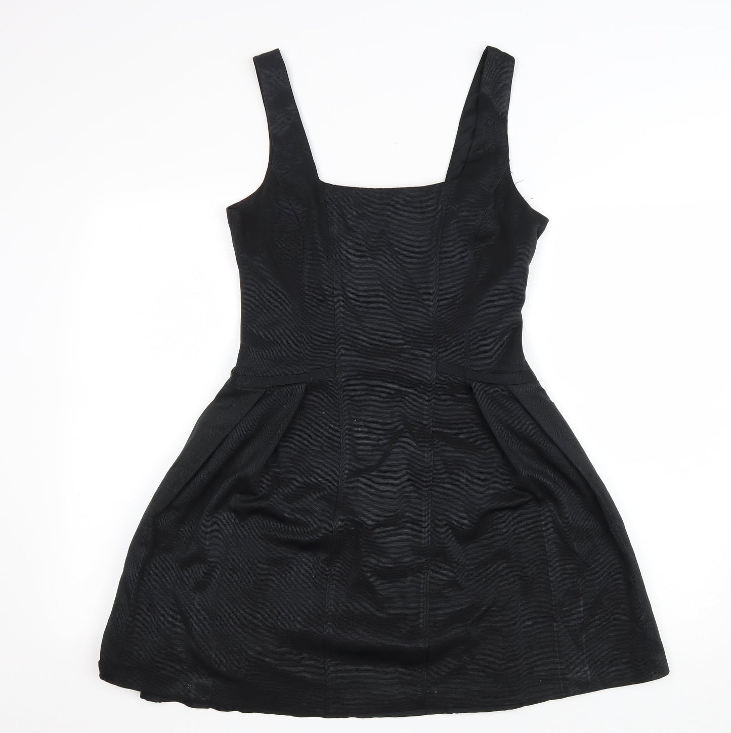 Oasis Womens Black Polyester Fit & Flare Size 10 Square Neck Zip