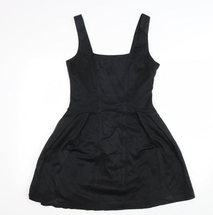 Oasis Womens Black Polyester Fit & Flare Size 10 Square Neck Zip