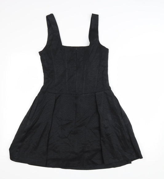 Oasis Womens Black Polyester Fit & Flare Size 10 Square Neck Zip