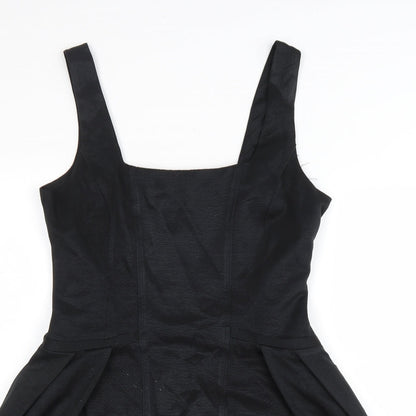 Oasis Womens Black Polyester Fit & Flare Size 10 Square Neck Zip