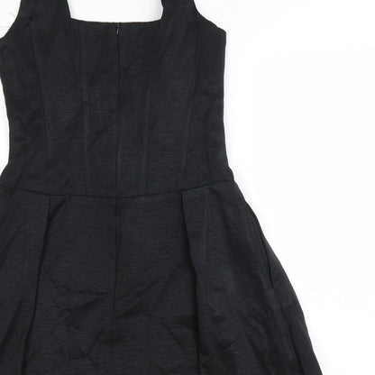 Oasis Womens Black Polyester Fit & Flare Size 10 Square Neck Zip