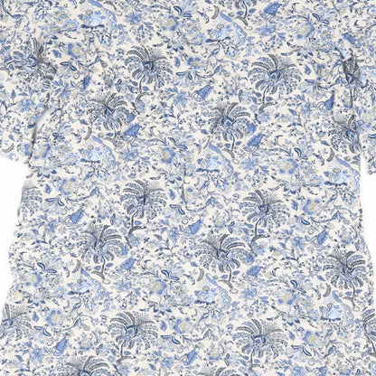 H&M Womens Blue Floral Viscose Shift Size 12 Boat Neck Pullover - Split Tie Sleeve Detail